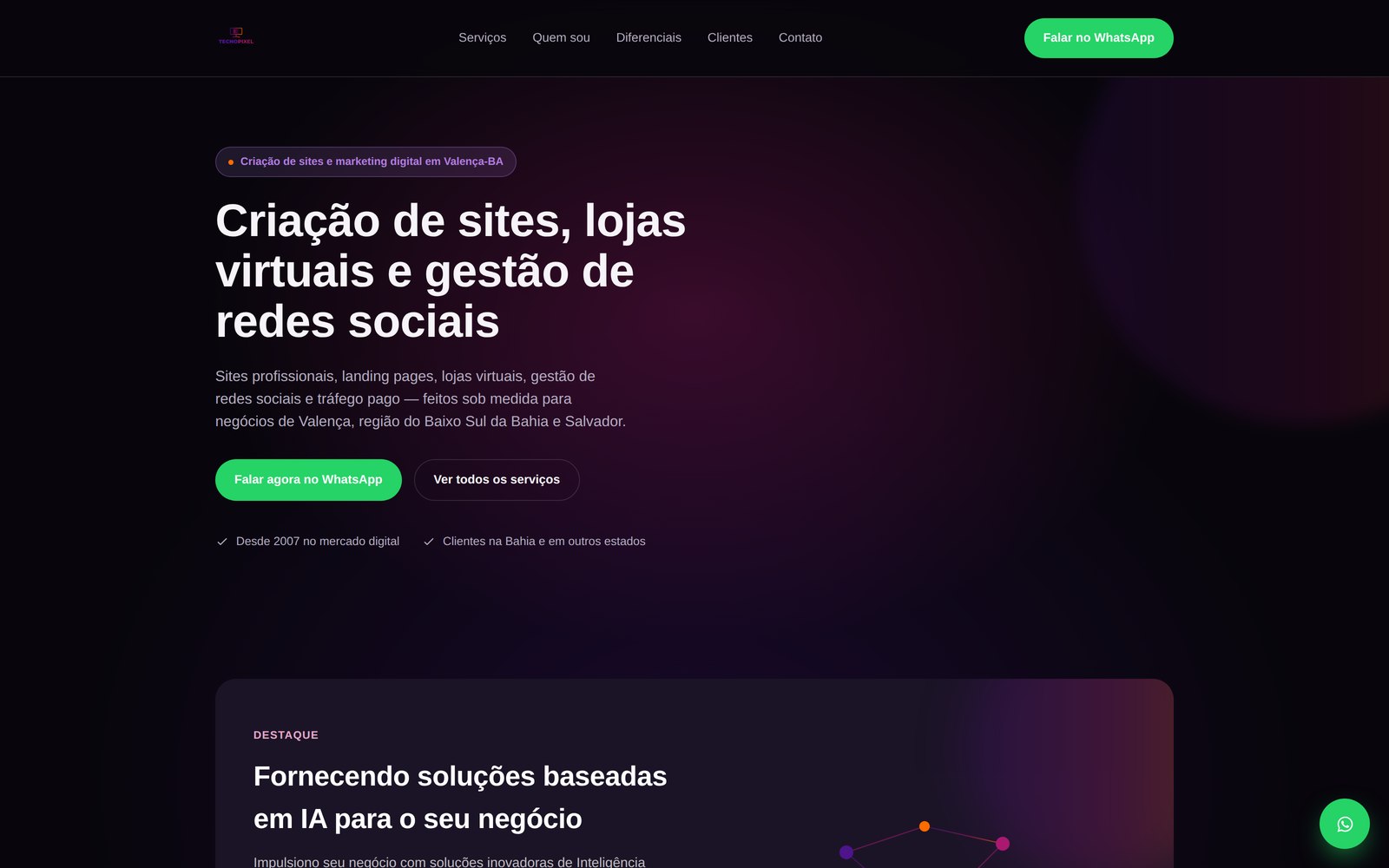 Prévia do site Tecnopixel